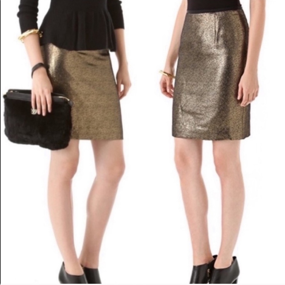 Tory Burch Gold Metallic Pencil Skirt